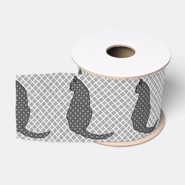 Ruban Gros-grain Chat japonais - Kimono noir et blanc (Bobine)