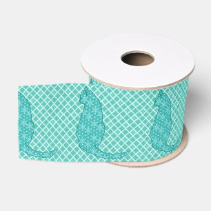 Ruban Gros-grain Chat japonais - Kimono turquoise