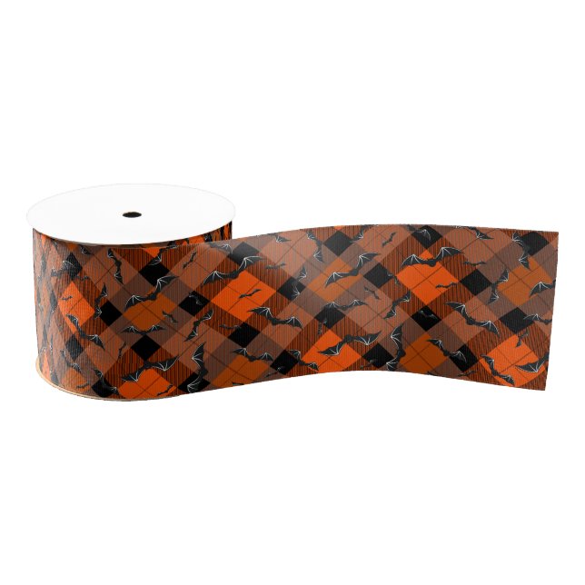 Ruban Gros-grain Chauve-Halloween sur Plaid (Bobine)