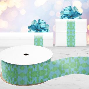 Ruban Gros-grain Chavanel Brushstroke Ikat en vert et aqua