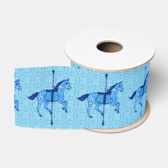 Ruban Gros-grain Cheval de carrousel - Cobalt et Sky Blue (Bobine)