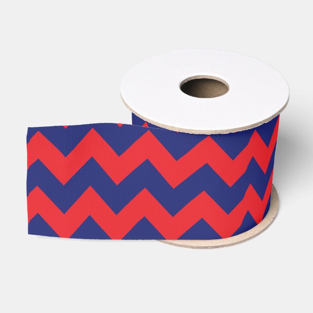 Ruban Gros-grain Chevron (bleu et rouge marine) Grosgrain Ribbon (Bobine)