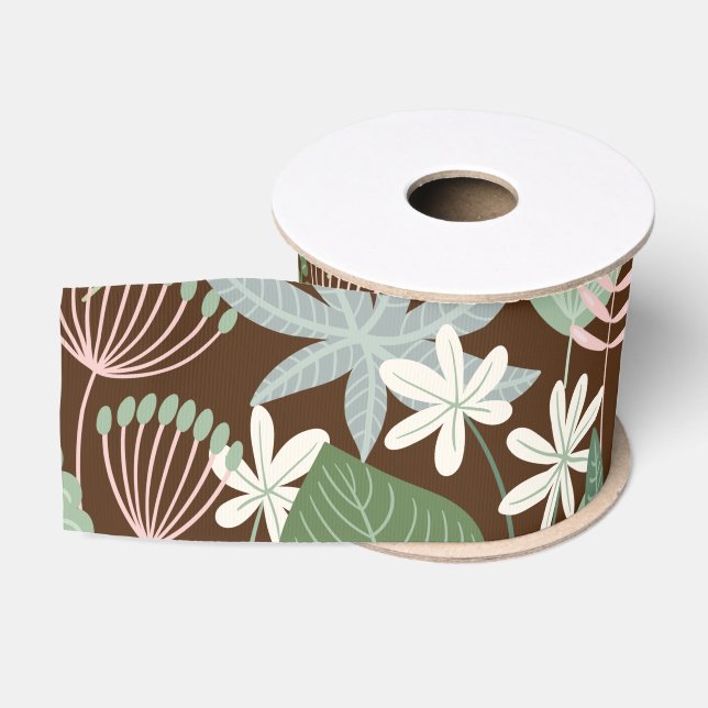 Ruban Gros-grain Chic Desert Brown Retro Butterfly Foliage Garden (Bobine)