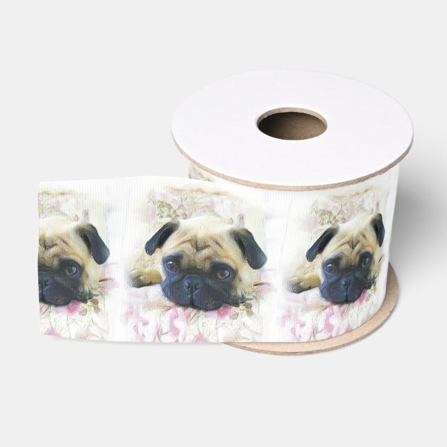 Ruban Gros-grain Chien de carlin 3" ruban de gros-grain (Bobine)