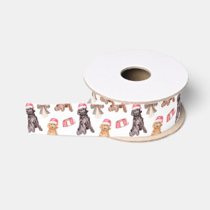 Ruban Gros-grain Chiens de Noël Père Noël Watercolor