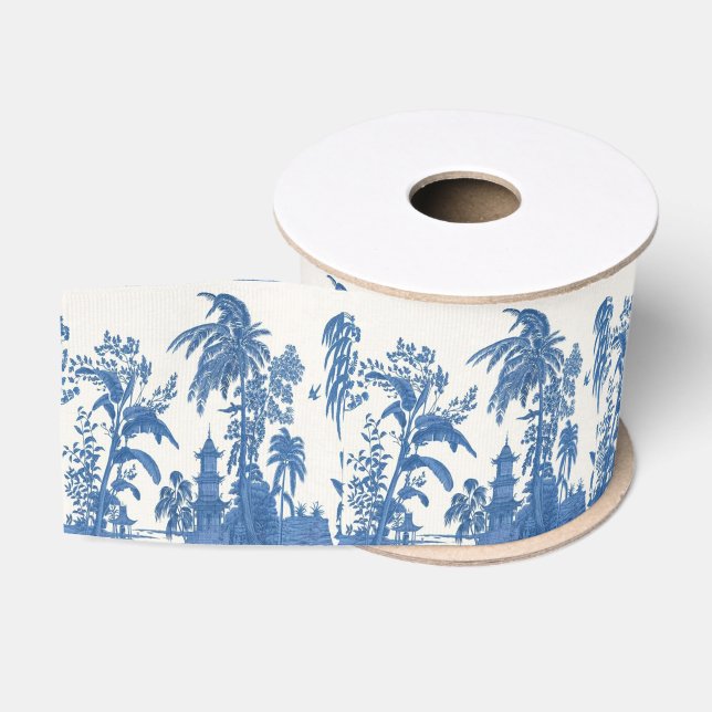Ruban Gros-grain Chinoiserie bleue et blanche (Bobine)