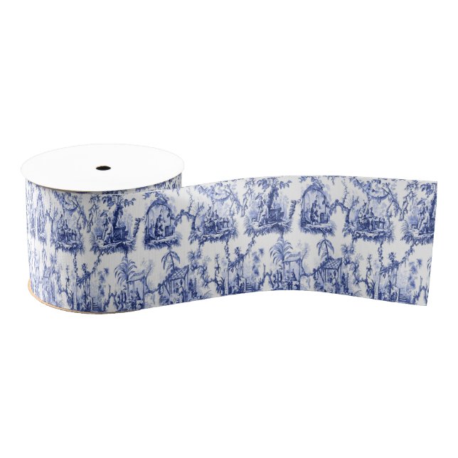 Ruban Gros-grain Chinoiserie bleue et blanche (Bobine)