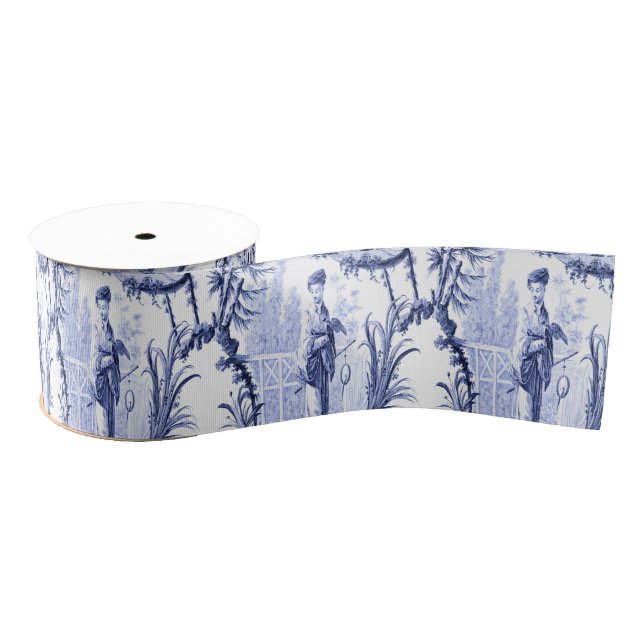 Ruban Gros-grain Chinoiserie bleue et blanche (Bobine)