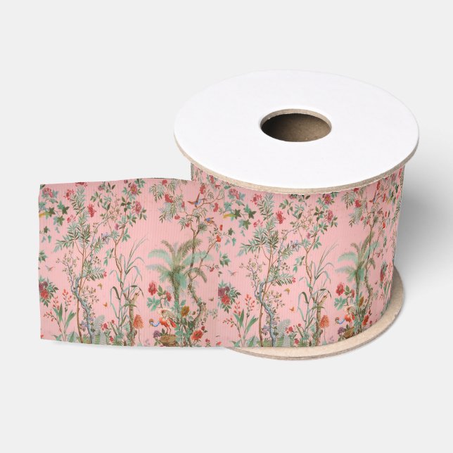 Ruban Gros-grain Chinoiserie rose (Bobine)