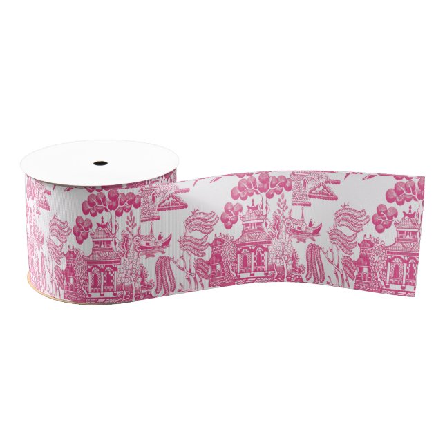 Ruban Gros-grain Chinoiserie rose (Bobine)