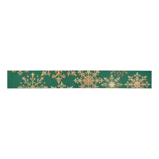 Ruban Gros-grain Christams Gold and Green Snowflake Wrapping paper (Devant)