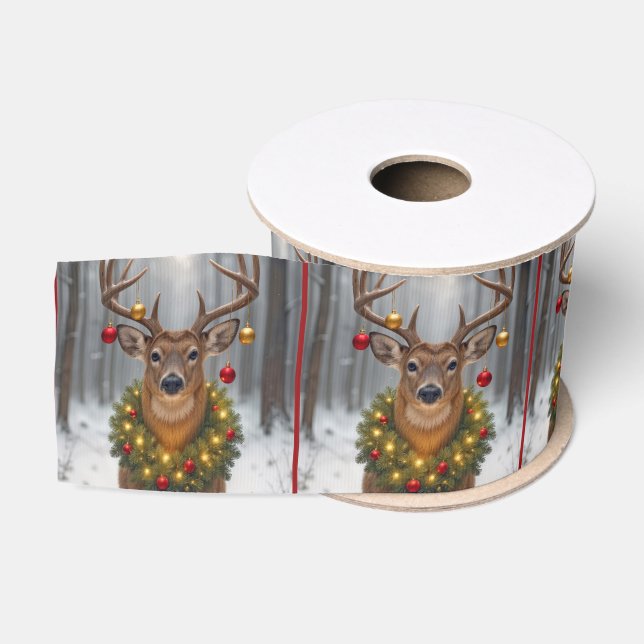 Ruban Gros-grain Christmas Buck Wearing a Wreath (Bobine)