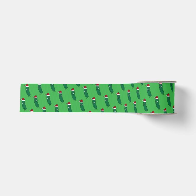 Ruban Gros-grain Christmas Dill Pickle wearing a Santa Hat (Devant)