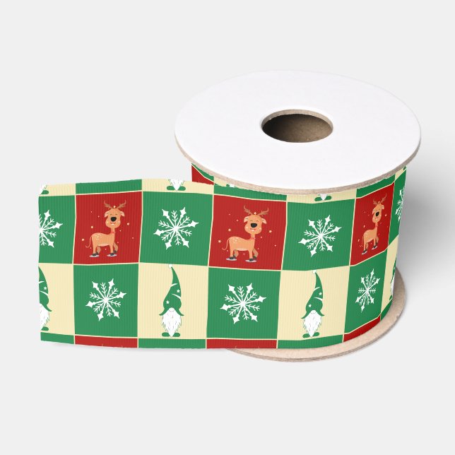 Ruban Gros-grain Christmas | Festive Plaid with Santa’s Reindeer  (Bobine)