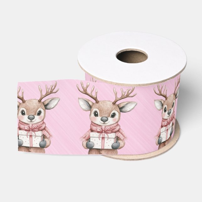 Ruban Gros-grain Christmas Reindeer Holding Presents (Bobine)