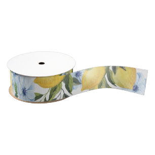Ruban Gros-grain Citrons et Fleur à l'aquarelle douce