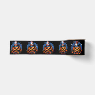 Ruban Gros-grain Citrouille d'Halloween avec drapeau patriotique de