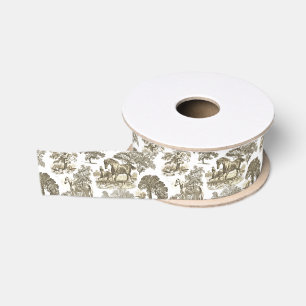 Ruban Gros-grain Classé Elegant Beige Blanc Cheval Country Toile