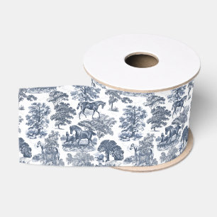 Ruban Gros-grain Classé Elegant Blue Horses Country Toile