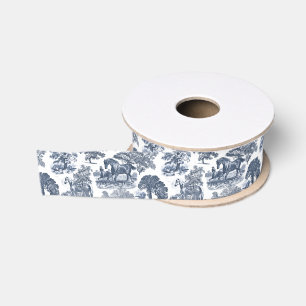 Ruban Gros-grain Classé Elegant Blue Horses Country Toile