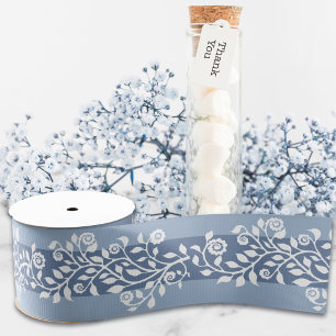 Ruban Gros-grain Classé Vintage Floral Arabesque Boho Dusty Blue