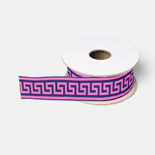 Ruban Gros-grain Clé grecque DIY Méandre, couleur de fond - Rose Ch