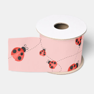 Ruban Gros-grain Coccinelle rose à l'aquarelle