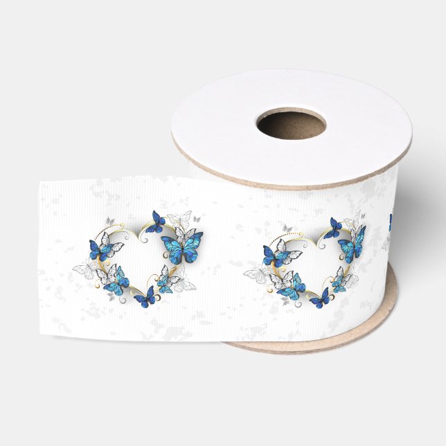 Ruban Gros-grain Coeur bijoux avec papillons Morpho (Bobine)