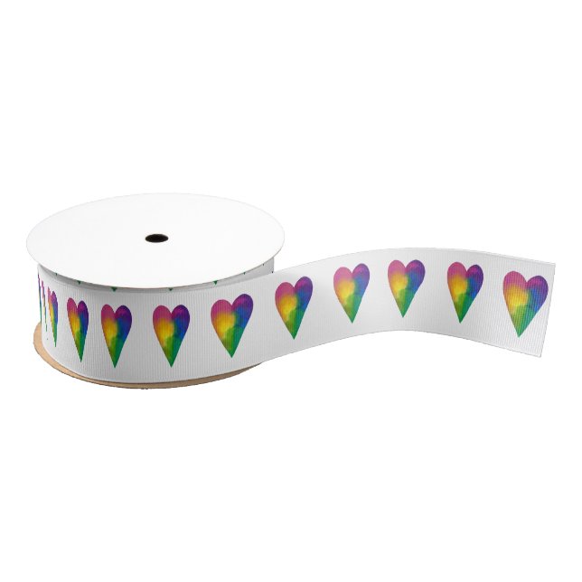 Ruban Gros-grain Coeurs d'aquarelle vibrants (Bobine)