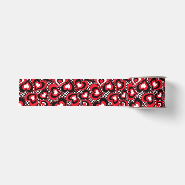 Ruban Gros-grain Coeurs, rouge, noir, blanc (Devant)