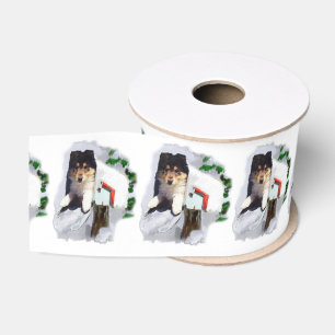 Ruban Gros-grain Collie Puppy dans la boîte aux lettres Noël