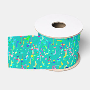 Ruban Gros-grain Copie de notes musicales - turquoise, multi