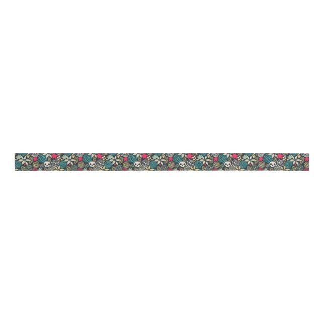 Ruban Gros-grain Crâne en fleurs (Devant)