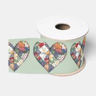 Ruban Gros-grain Crazy Quilt Coeur Design Sur Sage Green