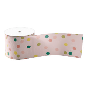 Ruban Gros-grain Cute Confetti Pois vert rose