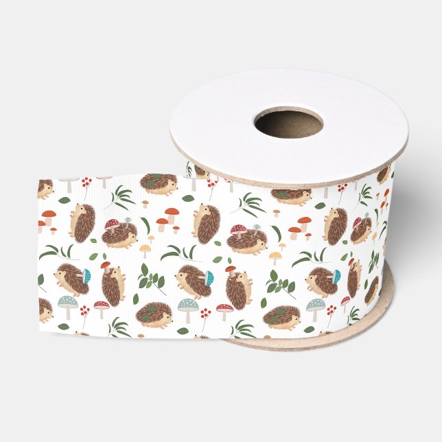 Ruban Gros-grain Cute Hedgehog Mushrooms Woodland Forest Animal (Bobine)