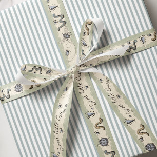 Ruban Gros-grain Cute Insect Boho Pastels Blue Sage Cream Baby Boy