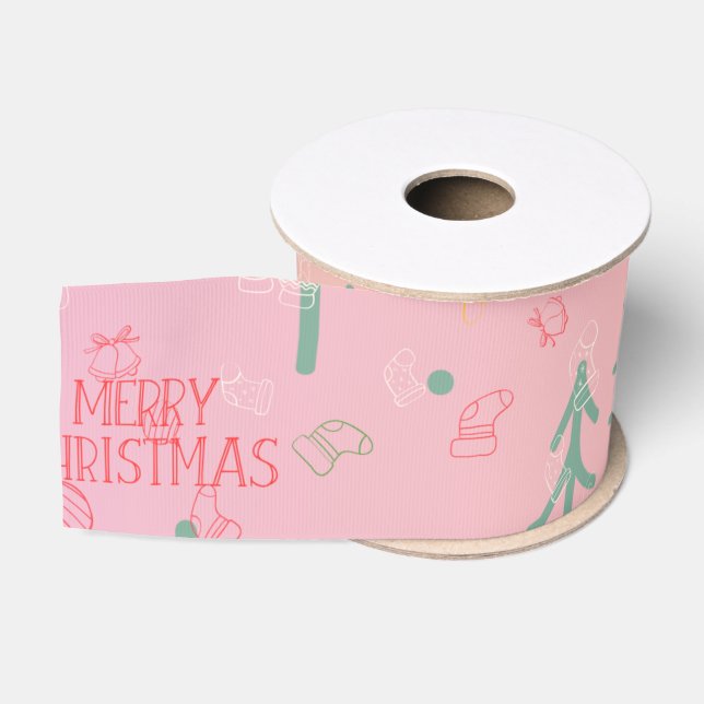 Ruban Gros-grain Cute Pink Christmas (Bobine)
