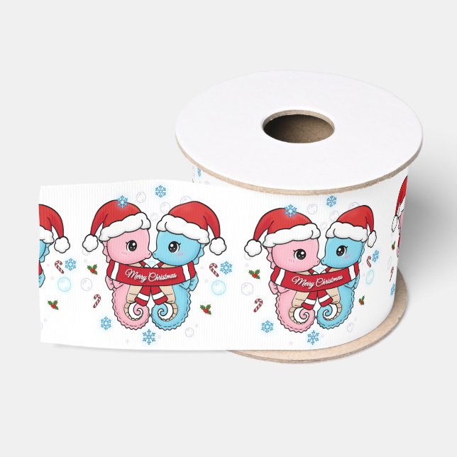 Ruban Gros-grain Cute Seahorses Christmas Ribbon (Bobine)