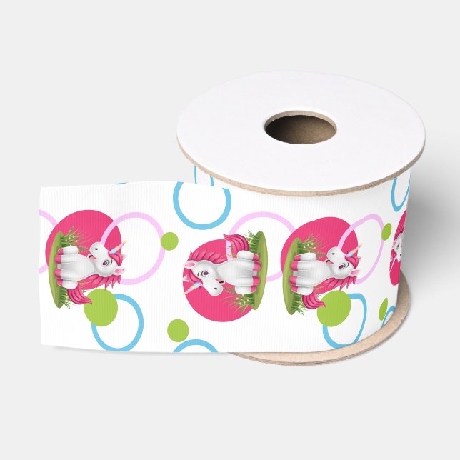 Ruban Gros-grain Cute Unicorn Joyeux Anniversaire (Bobine)
