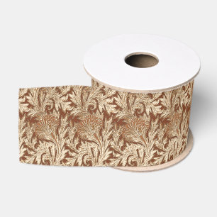 Ruban Gros-grain Damas de fleurs jacobées, tan Brown et taupe