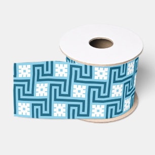 Ruban Gros-grain Déco clé grecque, bleu ciel et marine