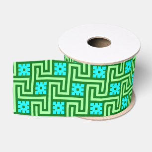Ruban Gros-grain Déco clé grecque, turquoise et Jade vert