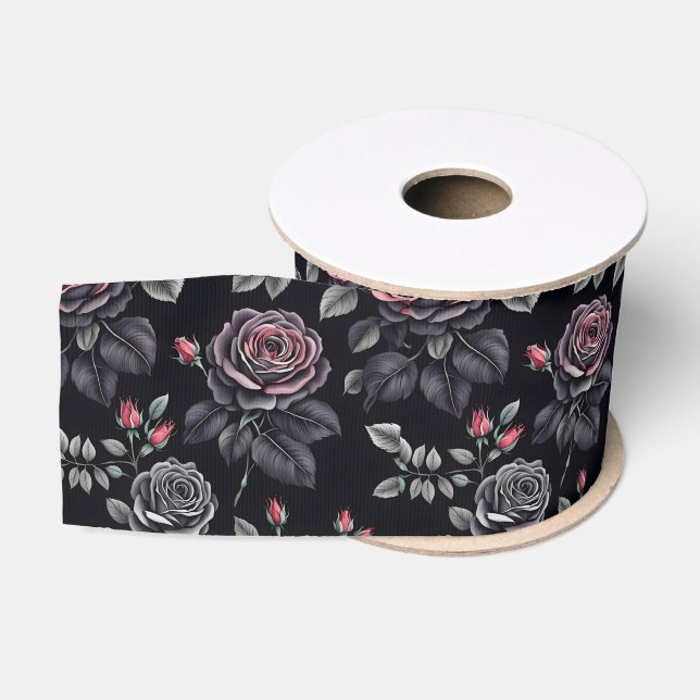 Ruban Gros-grain Design d'art floral Rose sombre (Bobine)