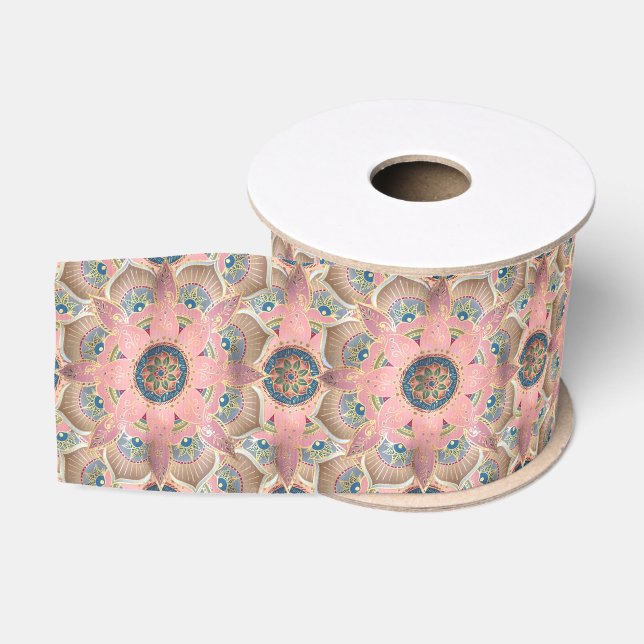 Ruban Gros-grain Design tendance métal or et rose Mandala (Bobine)