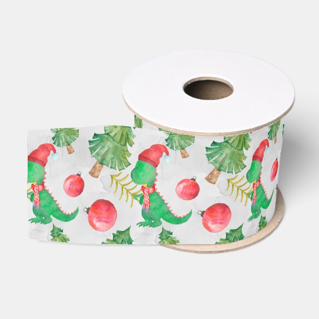 Ruban Gros-grain Dinosaures Motif de Noël (Bobine)