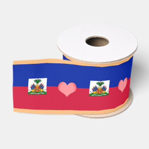 Ruban Gros-grain Drapeau haïtien & Coeur, amour Haïti vacances/spor