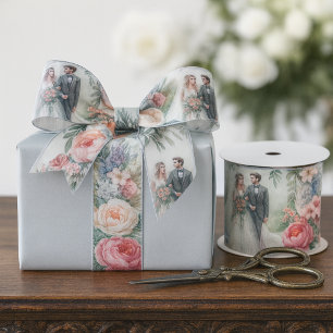 Ruban Gros-grain Élégant floral mariage à l'aquarelle 