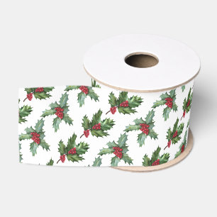 Ruban Gros-grain Elegant Holly Berries Motif Noël