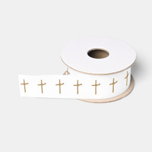 Ruban Gros-grain Elégant Motif Golden Palm Cross